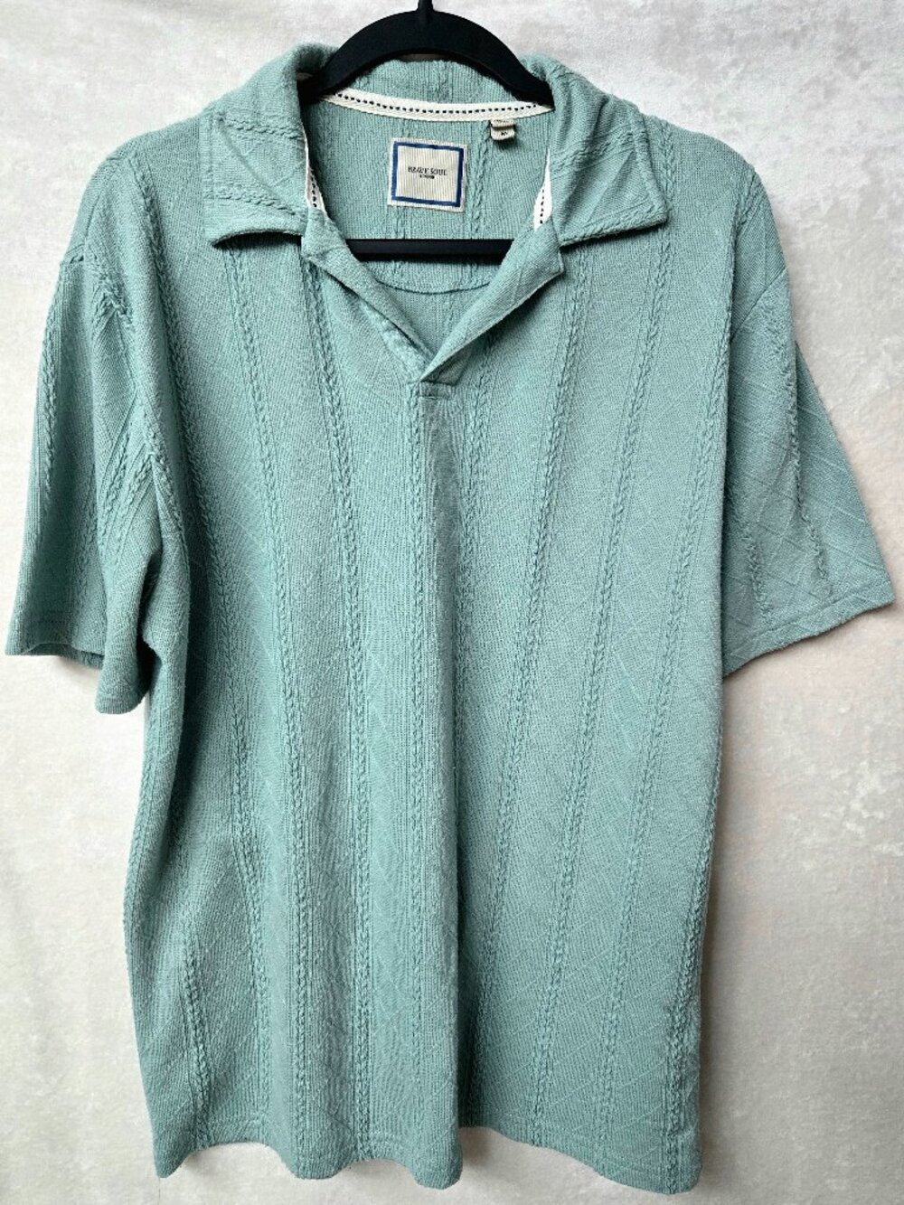 Brave Soul Polo Sage Green Textured‎ Knit Johnny Collar Med Preppy Summer Luxury